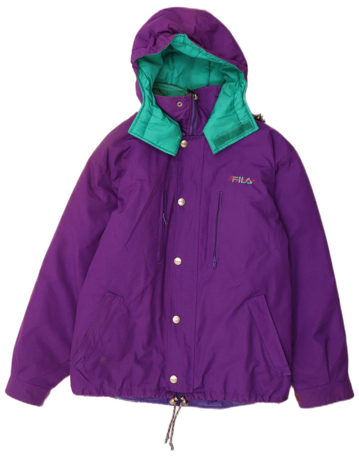Fila Jungen-Skijacke mit Kapuze, 13–14 Jahre, violettes Farbblock-Polyester