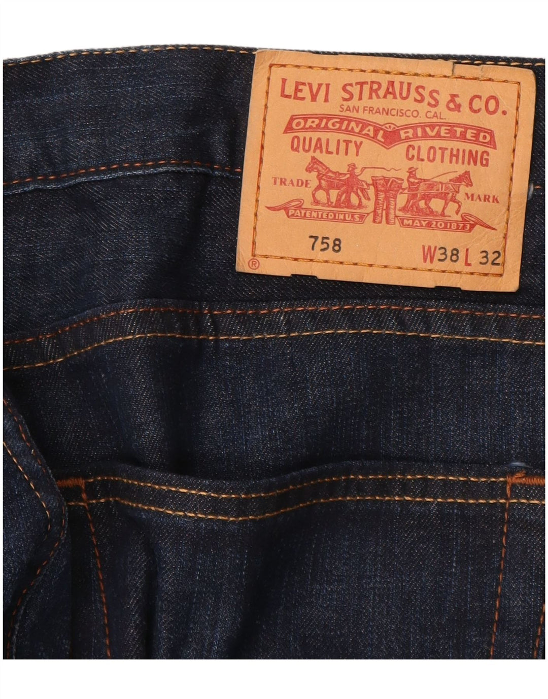 LEVI'S Herren 758 Straight Jeans W38 L32 Marineblaue Baumwolle