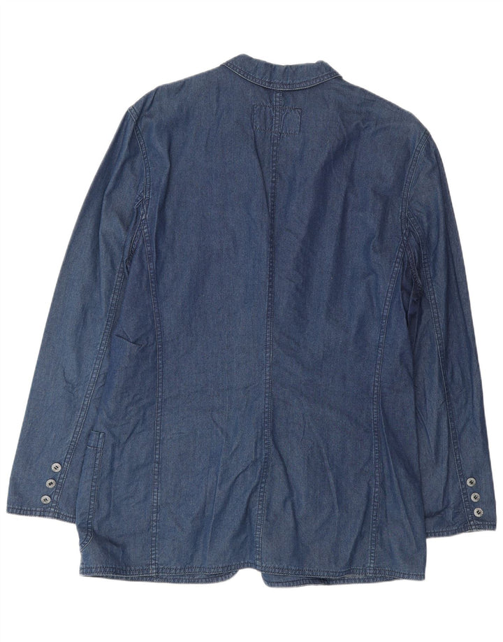 Krizia Jeans Damen 1-Knopf-Denim-Blazer-Jacke, IT 46, große blaue Baumwolle