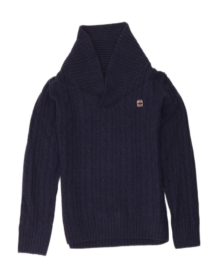 G-Star Herren-Pullover mit Schalkragen, mittlere marineblaue Wolle