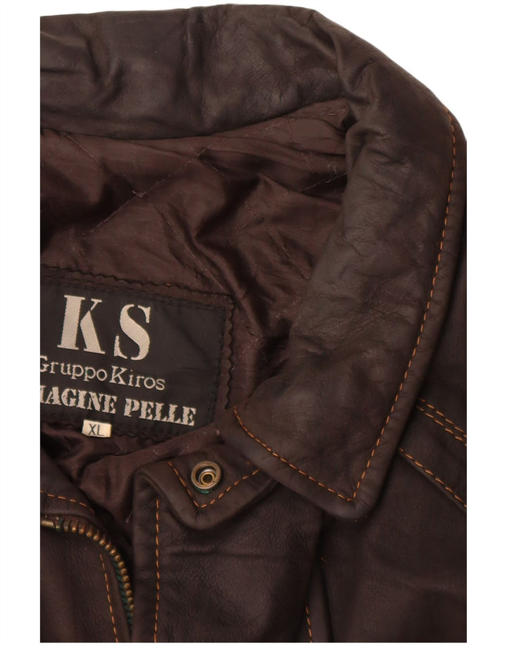 KIROS Mens Leather Jacket UK 42 XL Brown Leather