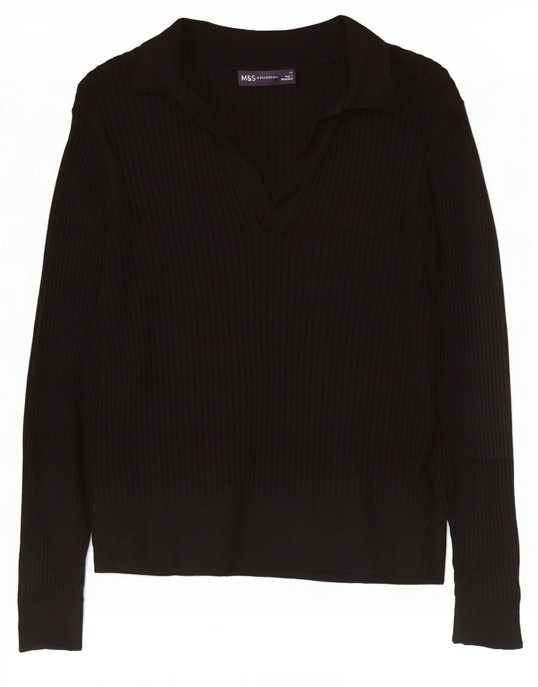 Zara Damen Langarm-Poloshirt UK 14 Mittelschwarze Viskose