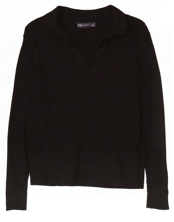 Zara Damen Langarm-Poloshirt UK 14 Mittelschwarze Viskose