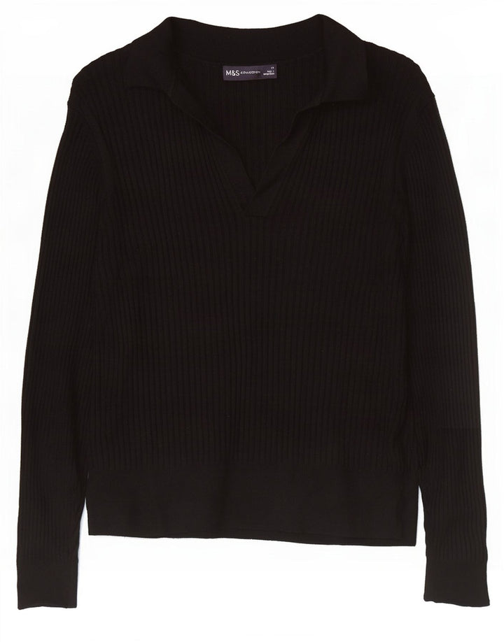 Zara Damen Langarm-Poloshirt UK 14 Mittelschwarze Viskose