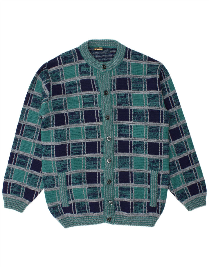 Nadia Herren-Strickjacke, groß, marineblau, kariert, Wolle