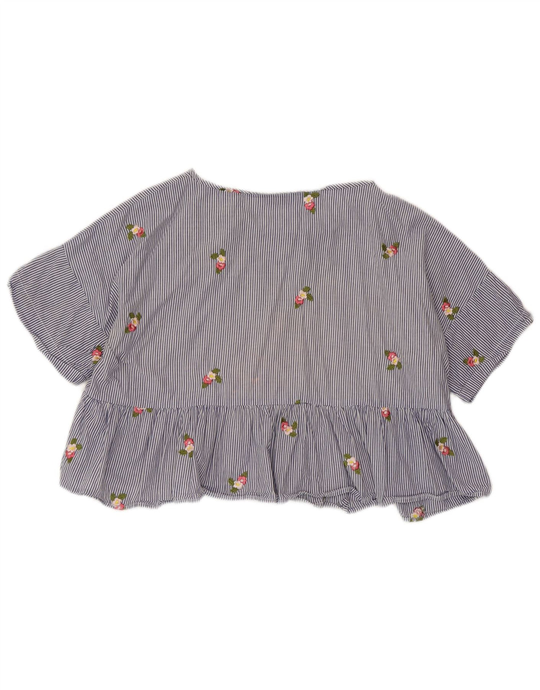 ZARA Damen Crop Bluse Top UK 14 Mittelblauer Nadelstreifen