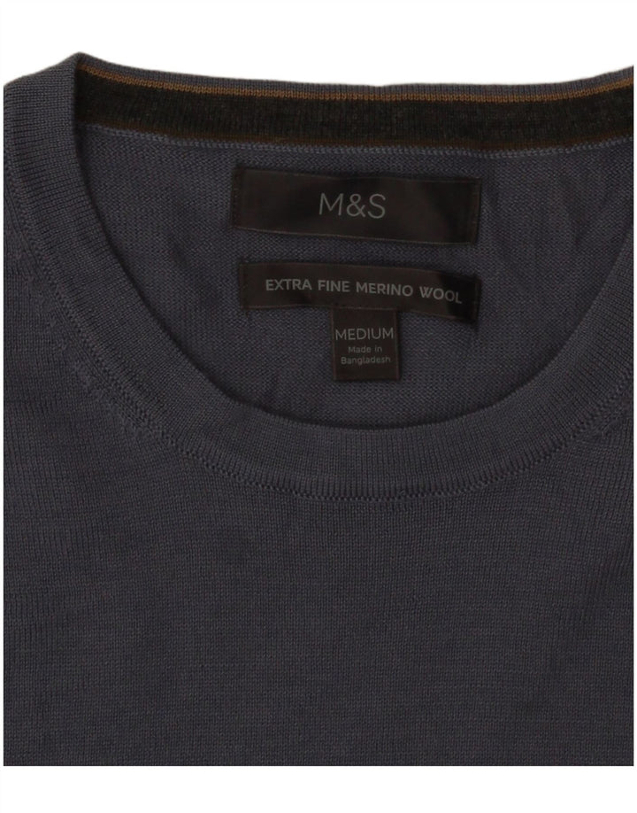Marks & Spencer Herren-Pullover mit Rundhalsausschnitt, mittelblaue Wolle