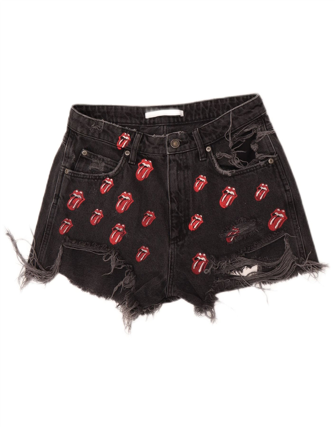 Zara Womens Graphic Distressed Denim Shorts EU 40 Medium W30 Schwarz