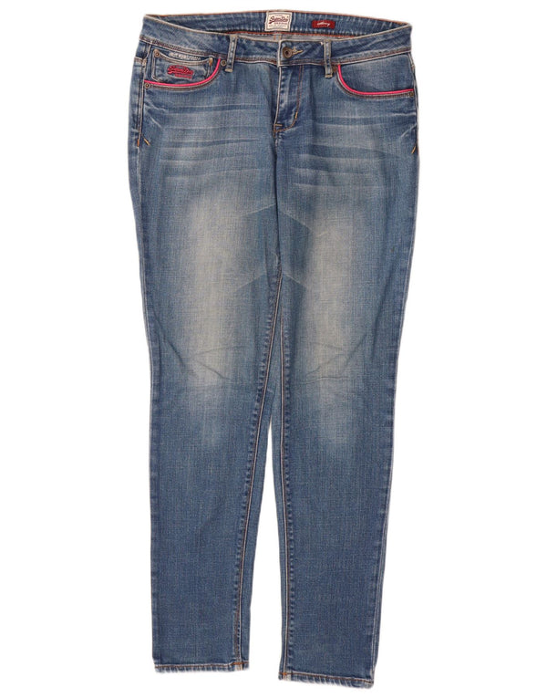 SUPERDRY Damen Skinny Jeans W30 L32 Blaue Baumwolle