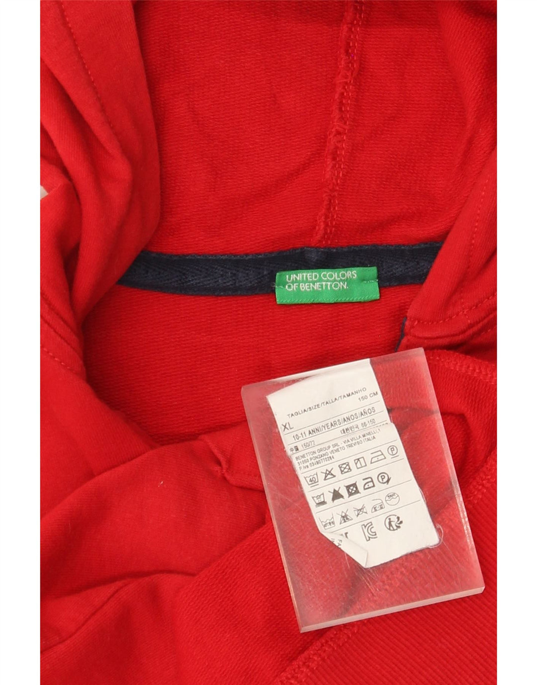 BENETTON Mädchen-Kapuzenpullover mit grafischem Reißverschluss, 10–11 Jahre, XL, rote Baumwolle