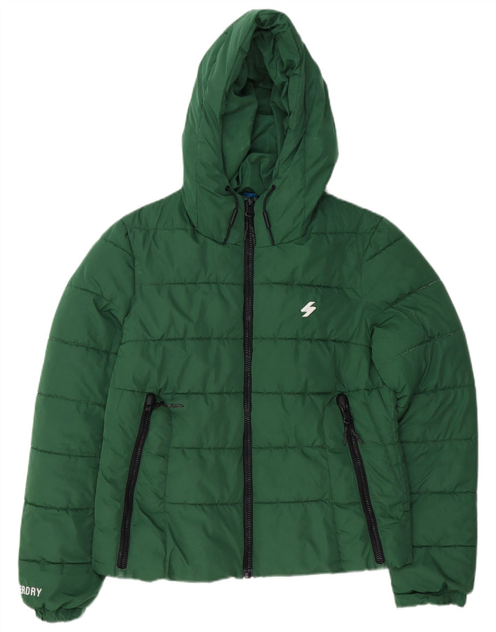 Superdry Damen-Kapuzen-Übergröße, wattierte Jacke, UK 10, Größe S, Grün, Polyester