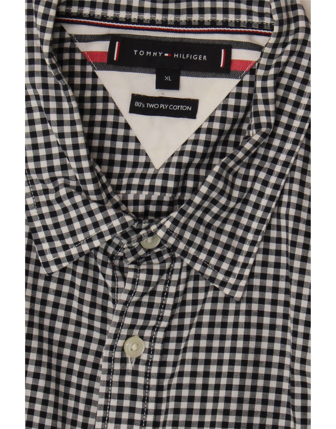 Tommy Hilfiger Herrenhemd XL, schwarze Gingham-Baumwolle