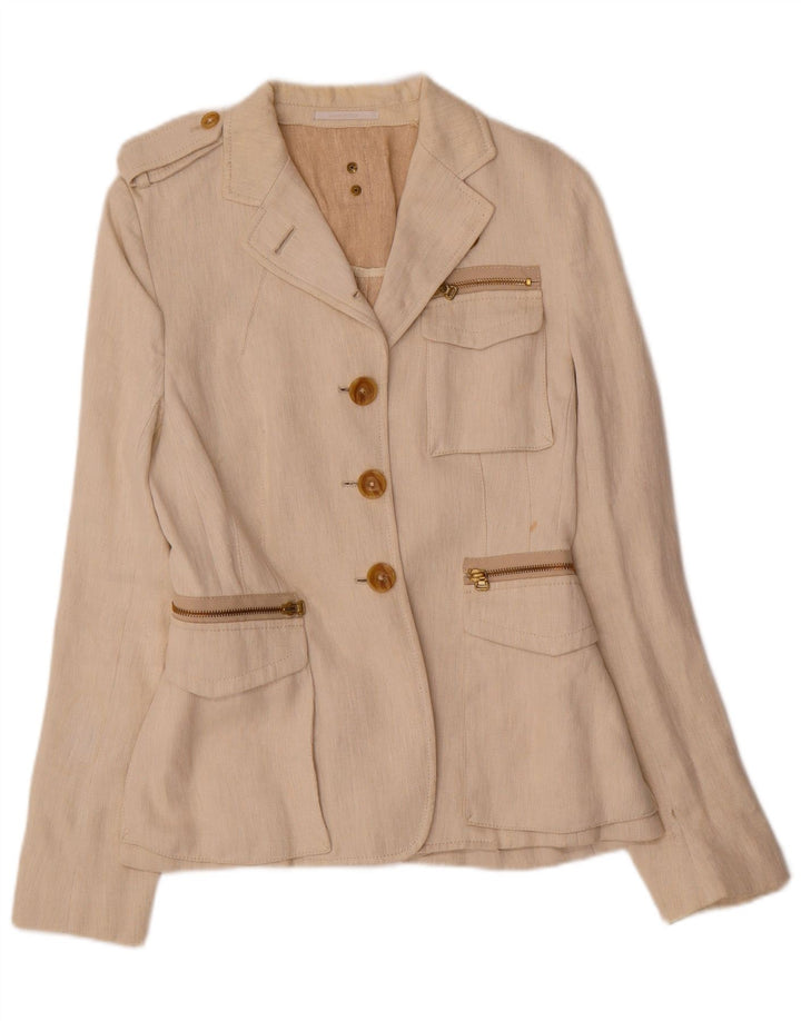 Calvaresi Damen-Militär-Blazer mit 3 Knöpfen, UK 12, Mittelbeige