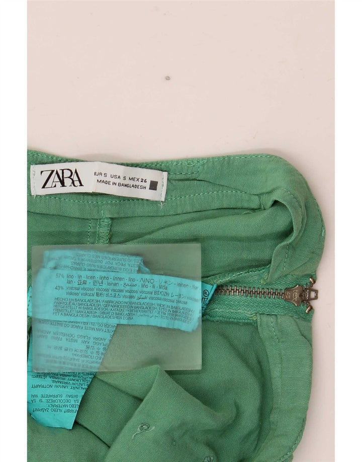 Zara Damen Casual Shorts Small W26 Grünes Leinen