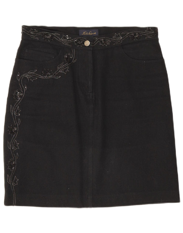 Luisa Spagnoli Damen Jeansrock IT 44 Medium W30 Schwarz geblümte Baumwolle