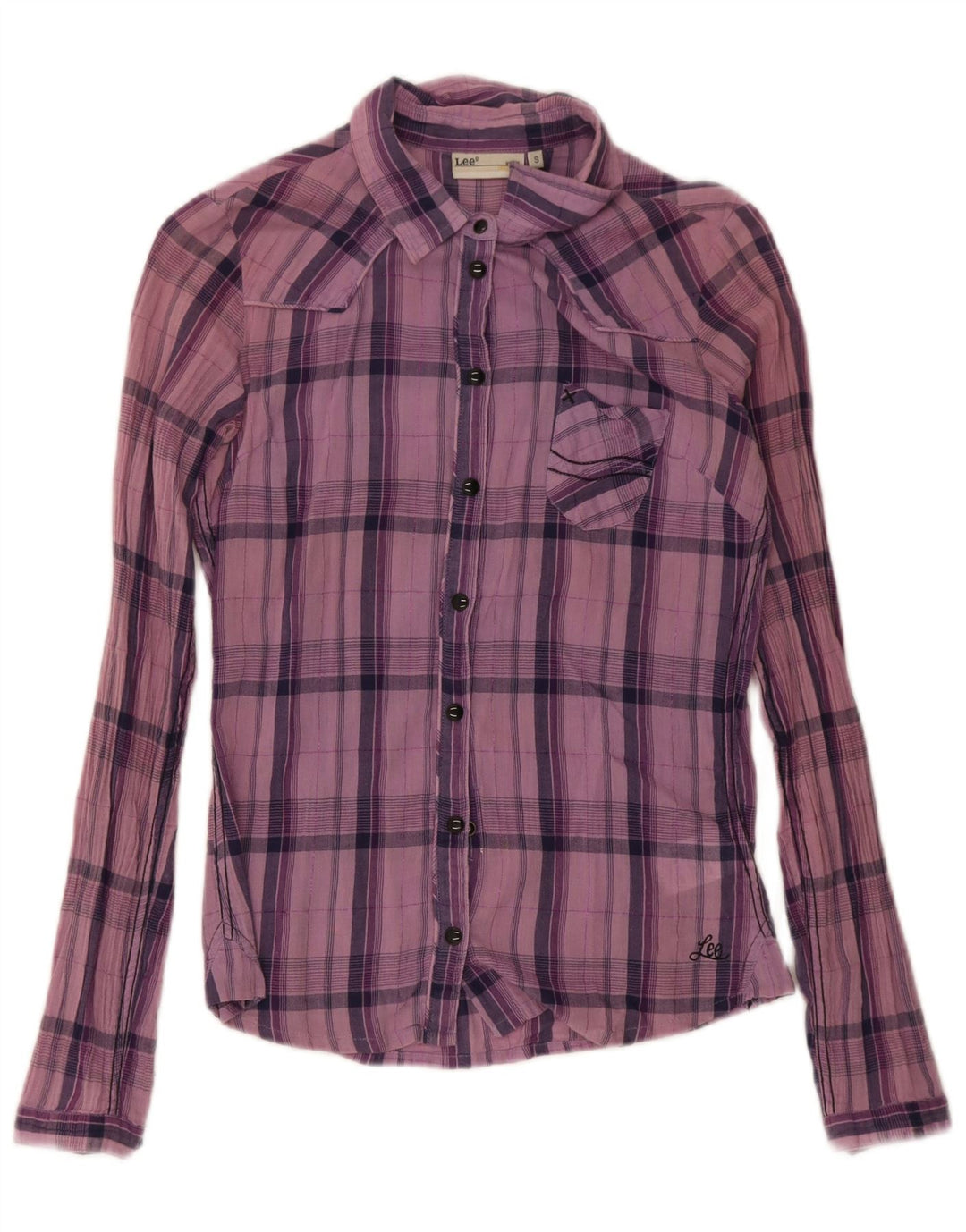 Lee Womens Shirt UK 10 Small Lila karierte Baumwolle