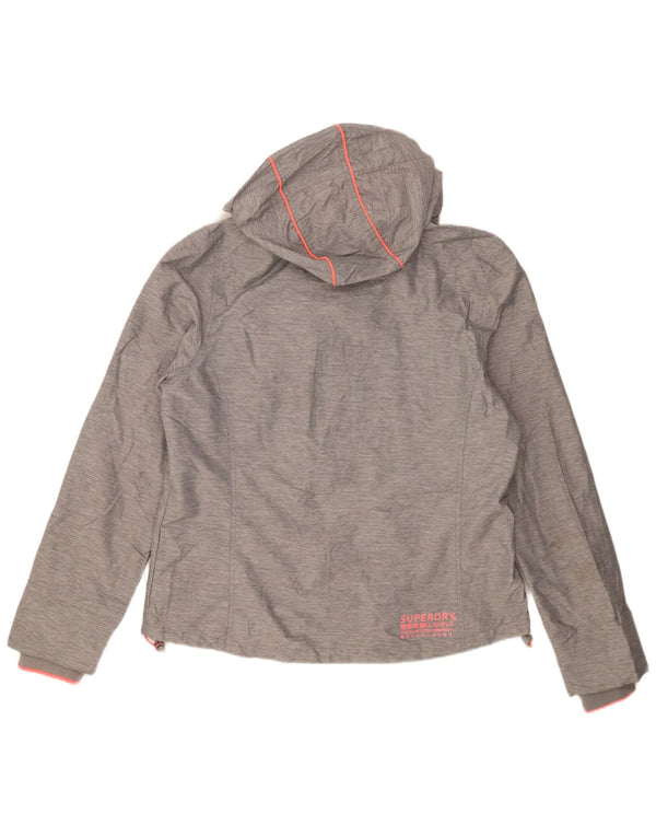 Superdry Damen-Regenjacke mit Kapuze, UK 18 XL, graues Nylon