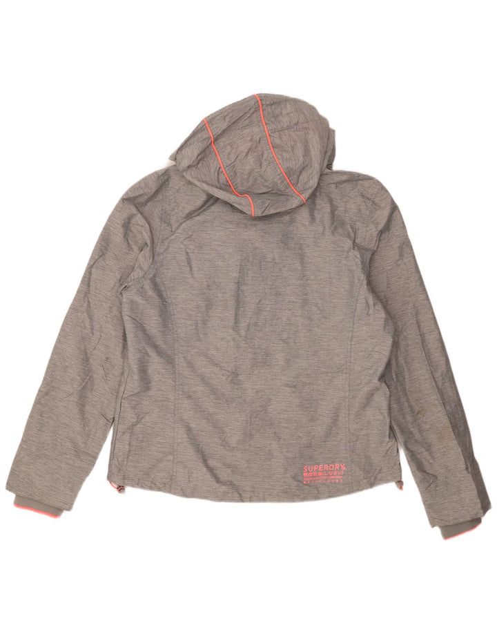 Superdry Damen-Regenjacke mit Kapuze, UK 18 XL, graues Nylon
