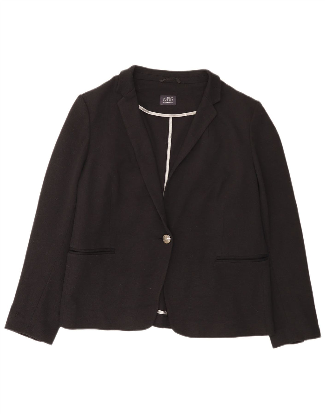 Marks & Spencer Damen 1-Knopf-Blazerjacke, UK 20 2XL, schwarze Baumwolle