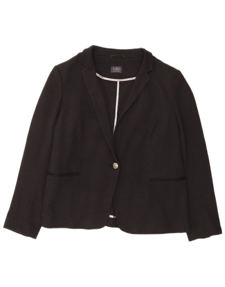 Marks & Spencer Damen 1-Knopf-Blazerjacke, UK 20 2XL, schwarze Baumwolle