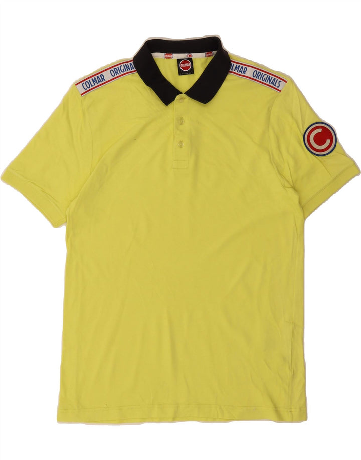 COLMAR Mens Graphic Polo Shirt Large Yellow Cotton Vintage Colmar and Second-Hand Colmar from Messina Hembry 