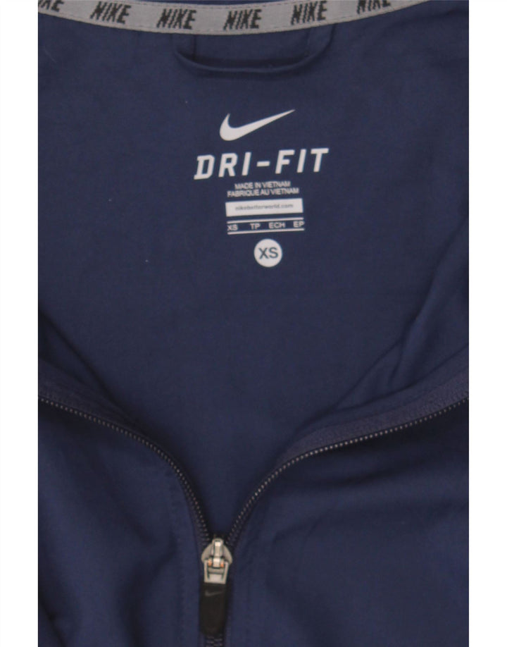 NIKE Mens Graphic Tracksuit Top Jacket XS Navy Blue Colourblock Polyester Vintage Nike and Second-Hand Nike from Messina Hembry 