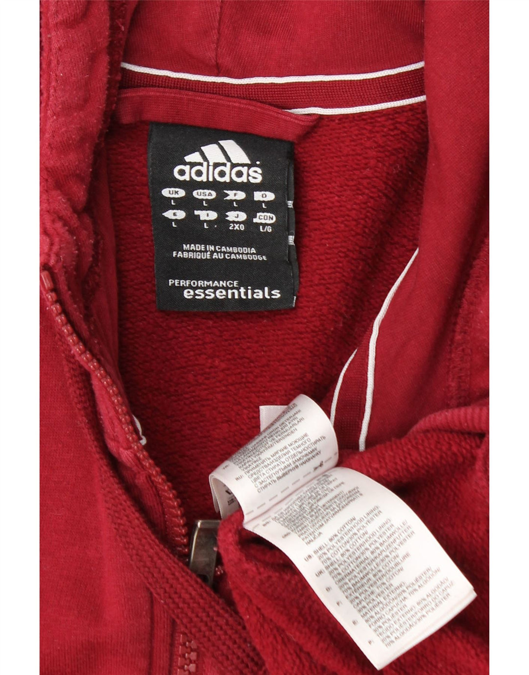 ADIDAS Herren-Kapuzenpullover mit Reißverschluss, groß, rote Baumwolle