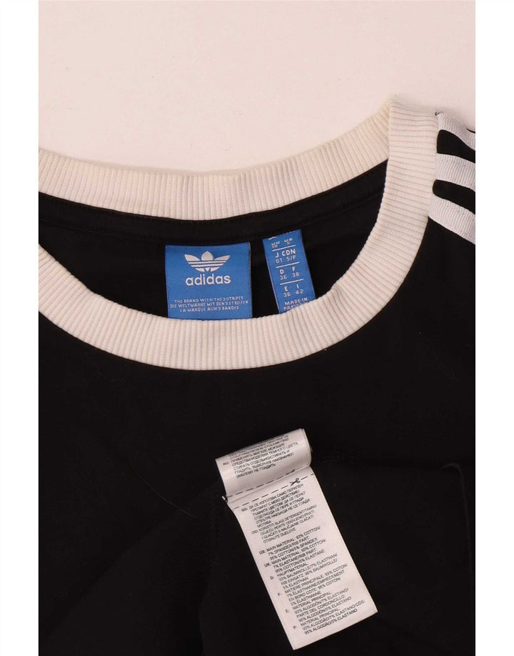 Adidas Damen Top Langarm UK 10 Small Schwarz Baumwolle
