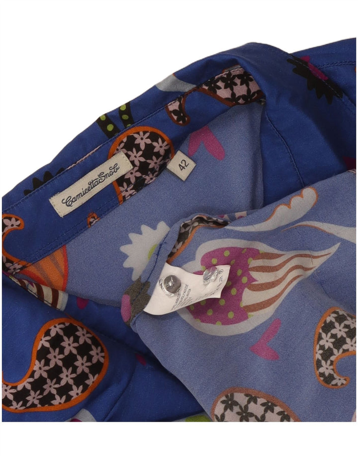 Vintage Damen Hemdbluse IT 42 Mittelblaues Paisley-Polyamid