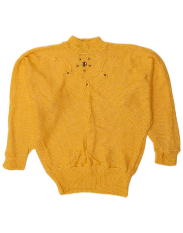 Vintage Damen Rollkragenpullover Pullover UK 10 Small Yellow Angora