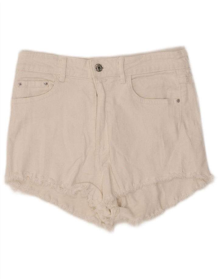 ZARA Womens Denim Shorts EU 38 Small W28  White Cotton