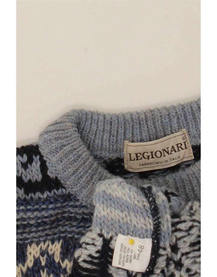 Vintage Herren Pullover mit Rundhalsausschnitt IT 48 Mittelblaue Fair-Isle-Wolle