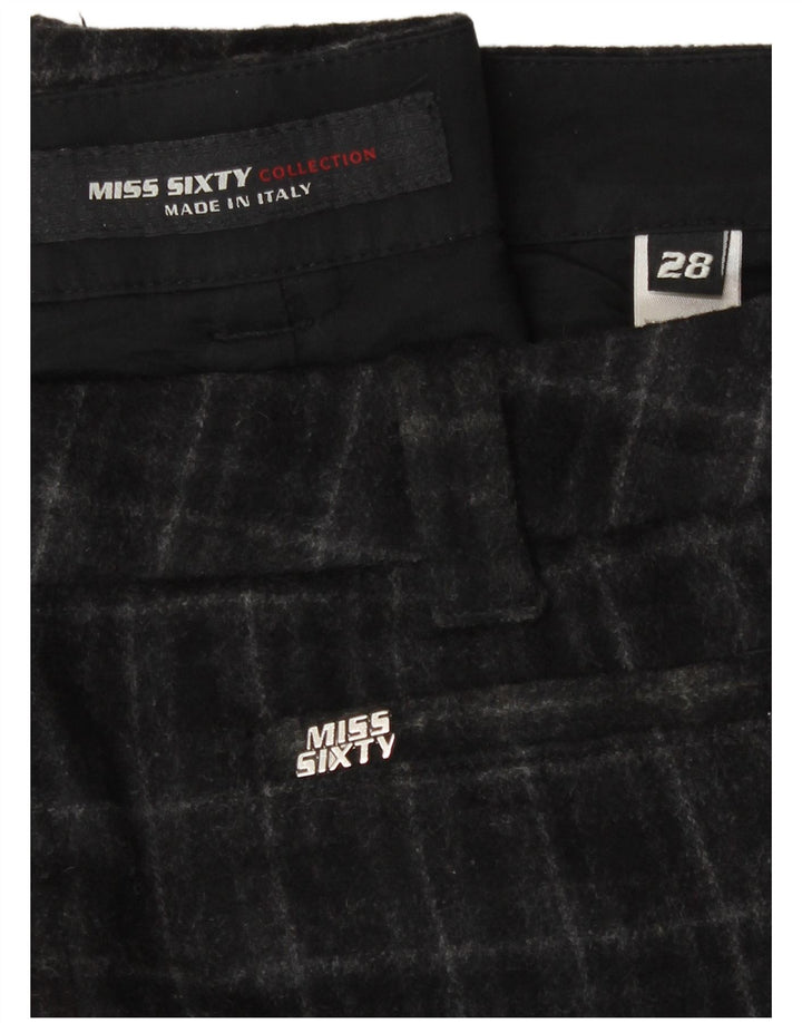 Miss Sixty Damen-Freizeithose mit weitem Bein, W28, L32, schwarz karierte Wolle