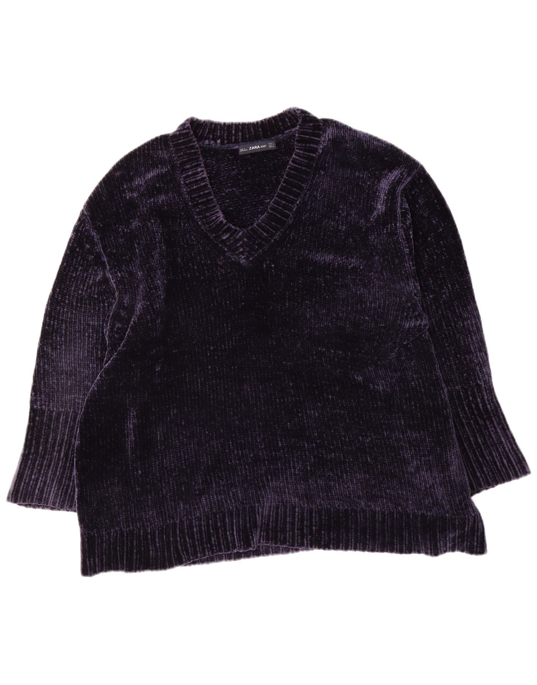 Zara Damen-Pullover, übergroß, V-Ausschnitt, Gr. 10, Größe S, Marineblau, Polyester