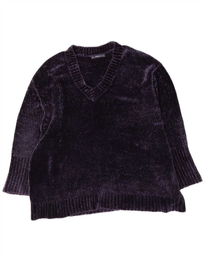 Zara Damen-Pullover, übergroß, V-Ausschnitt, Gr. 10, Größe S, Marineblau, Polyester