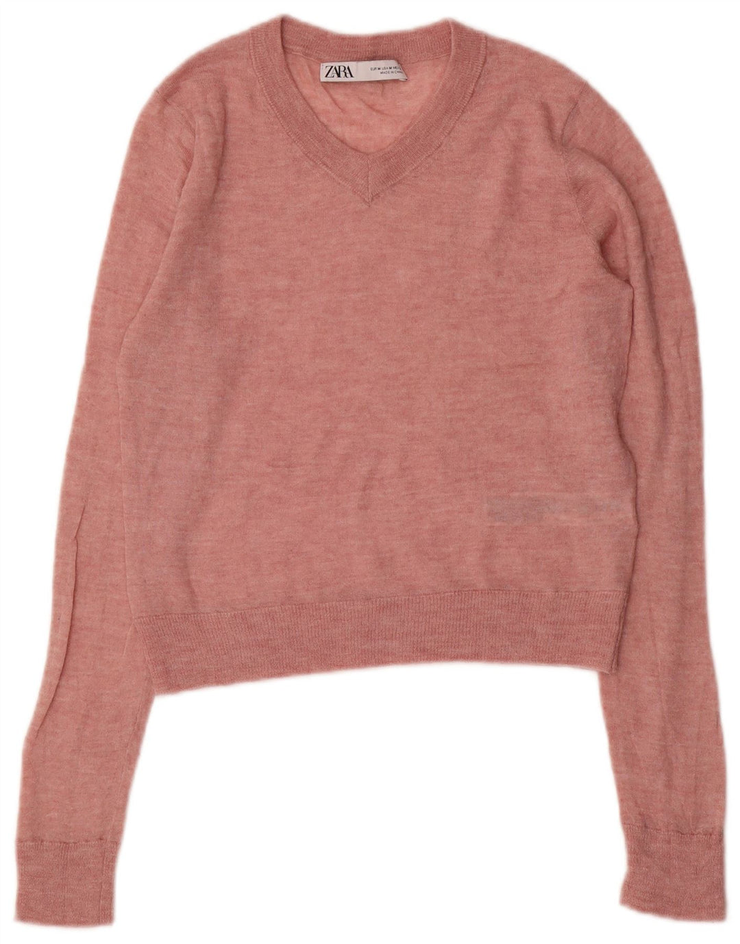 ZARA Damen Crop V-Ausschnitt Pullover Pullover UK 12 Mittelrosa Nylon
