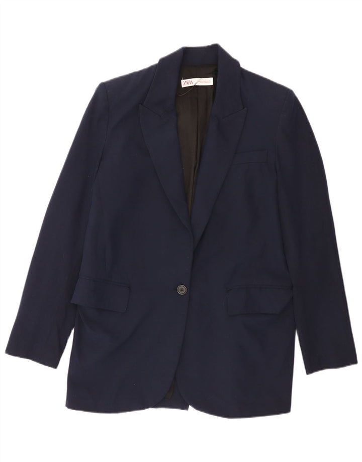 Zara Damen 1-Knopf-Blazerjacke UK 6 XS Marineblau Polyester
