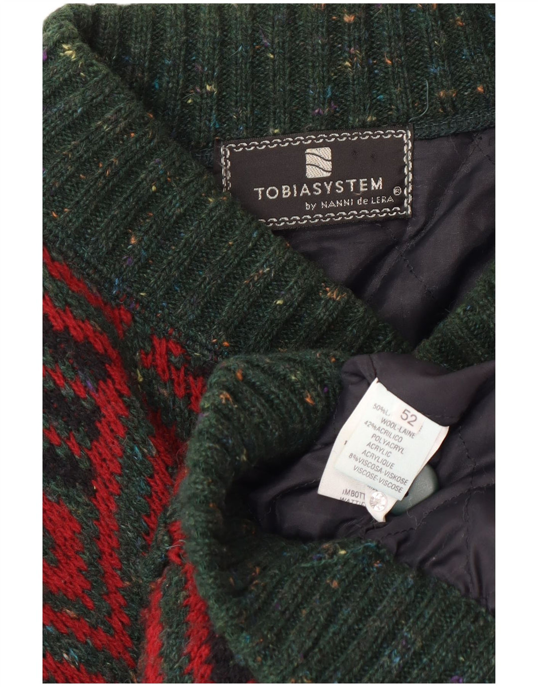 Tobia System Herren-Cardigan-Pullover IT 52 Große grüne geometrische Wolle