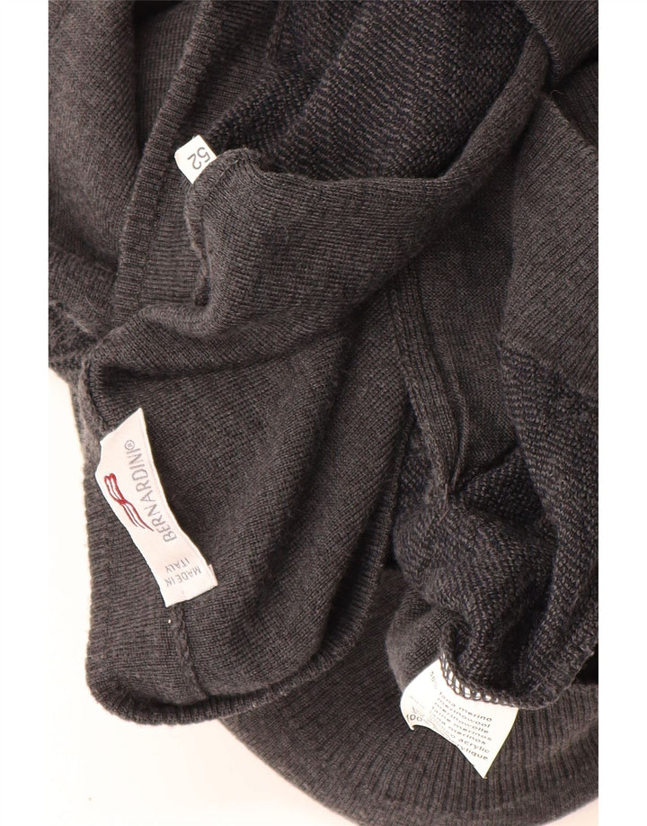 Bernardi Herren ärmelloser Cardigan Pullover IT 52 Große graue geometrische Wolle