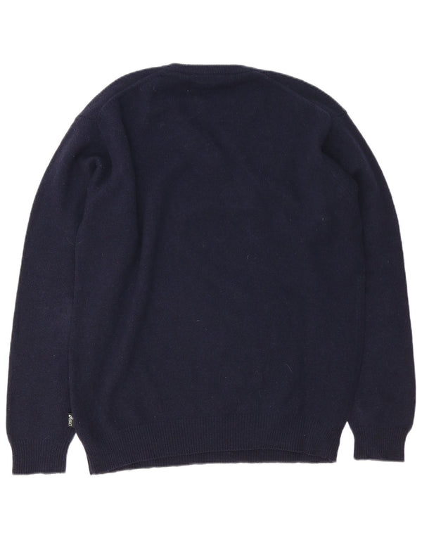 Asics Mens V-Neck Jumper Sweater Large Navy Blue Lambswool