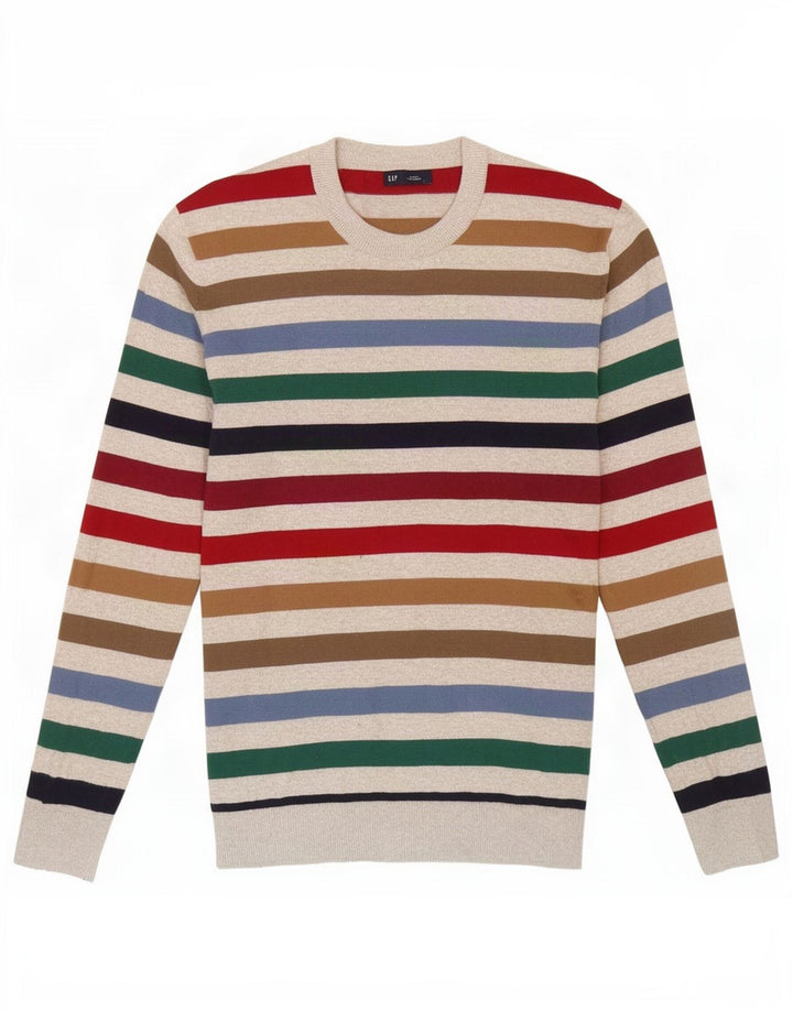 Gap Herren-Pullover mit Rundhalsausschnitt, klein, mehrfarbig, gestreift, Baumwolle