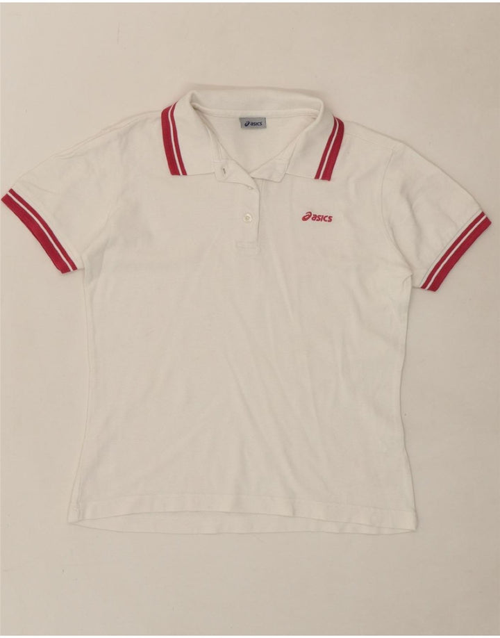 ASICS Womens Polo Shirt UK 10 Small White Cotton Vintage Asics and Second-Hand Asics from Messina Hembry 