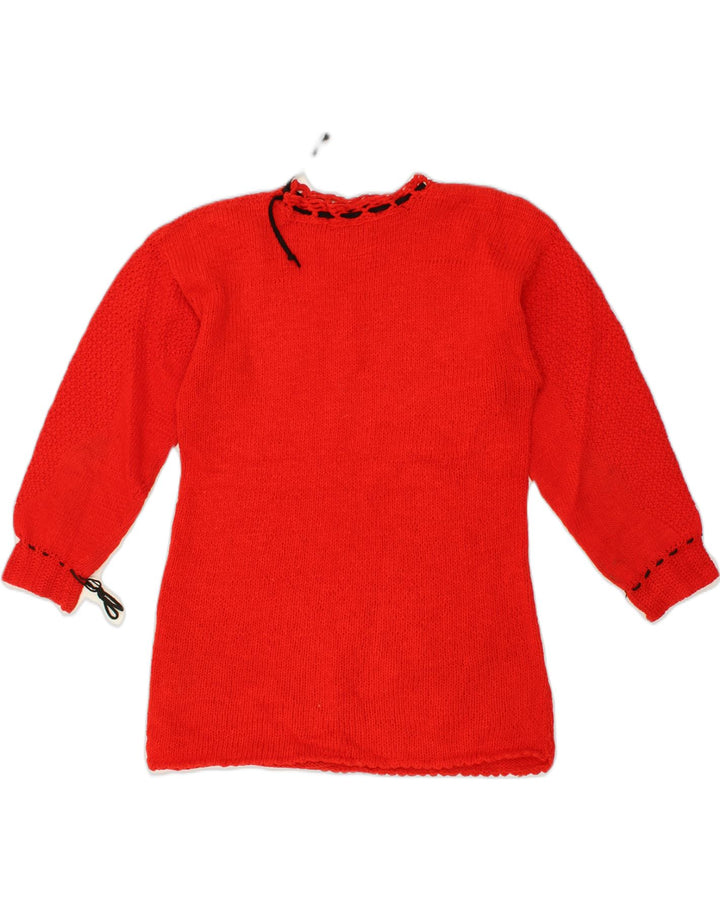 VINTAGE Womens Longline Crew Neck Jumper Sweater UK 16 Large Red Cotton | Vintage Vintage | Thrift | Second-Hand Vintage | Used Clothing | Messina Hembry 