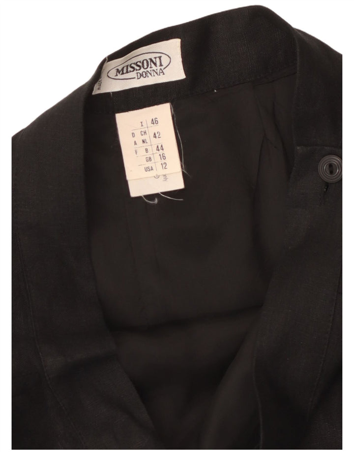 MISSONI Damen Midirock UK 16 Large Schwarz Leinen