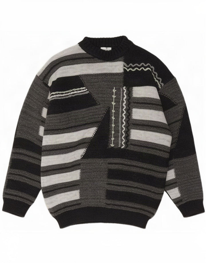 Antonio Baldan Herren-Pullover mit Rollkragen, groß, graue geometrische Wolle