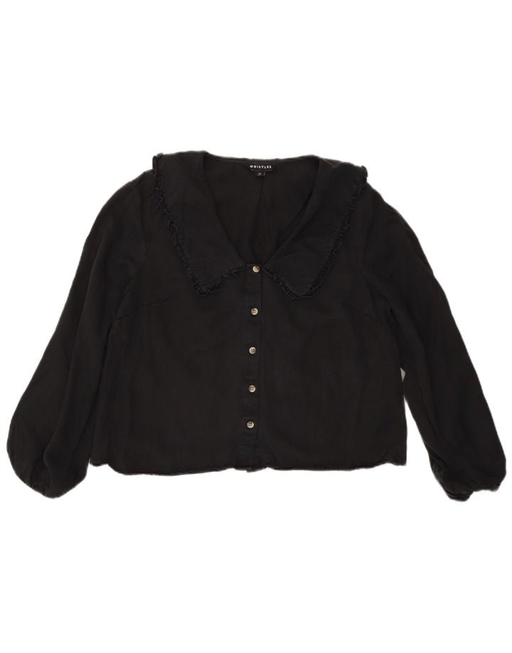 Whistle Womens Crop Shirt Bluse UK 12 Medium Schwarz Lycra