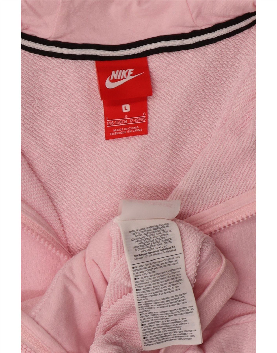 NIKE Mädchen-Kapuzenpullover mit Reißverschluss, 12–13 Jahre, groß, rosa, Baumwolle