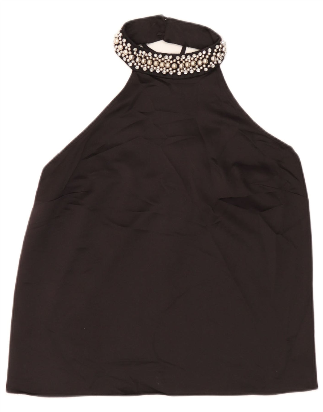 Lipsy Damen Crop Neckholder Top UK 12 Medium Schwarz Polyester