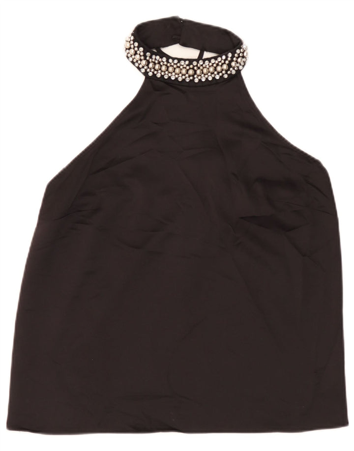 Lipsy Damen Crop Neckholder Top UK 12 Medium Schwarz Polyester