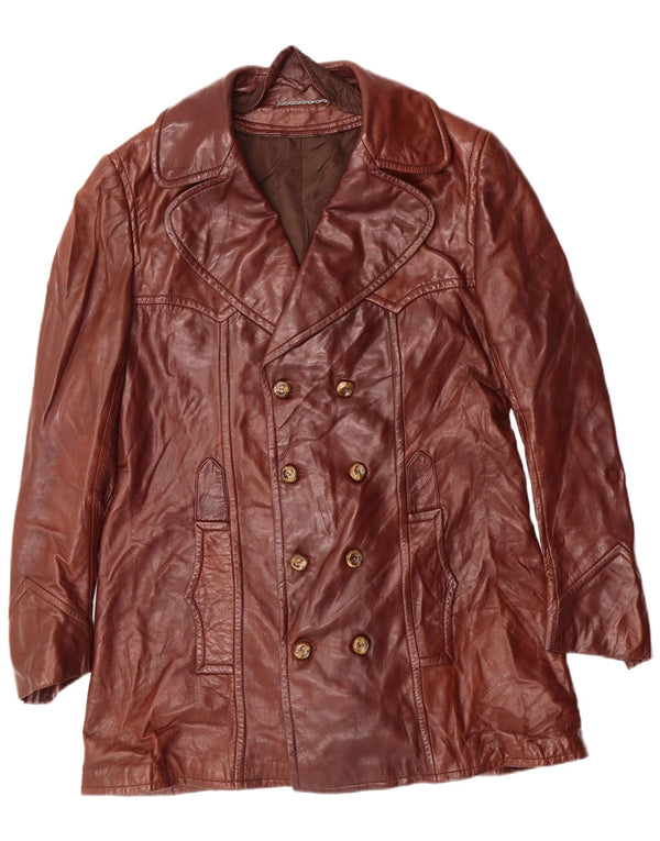 VINTAGE Womens Leather Coat IT 52 2XL Brown Leather